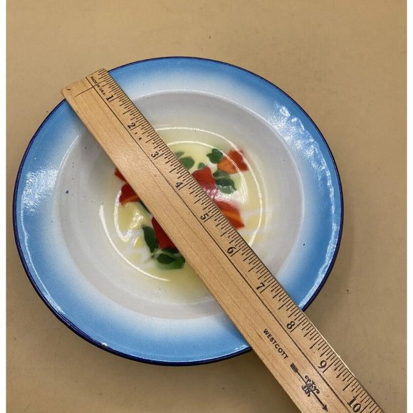 Gold Fish Brand Enamel 8” Plates Blue Pink and Red Flowers LOT 3 - Picture 8 of 14